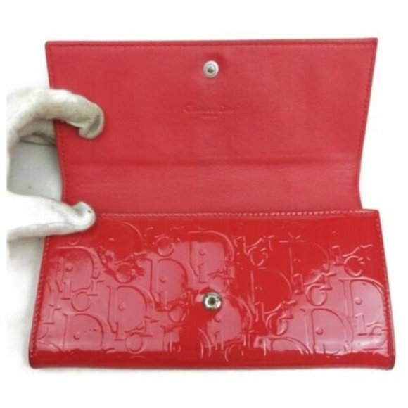 DIOR Trotter Print Red Embossed Patent Clutch - Picture 3 of 8